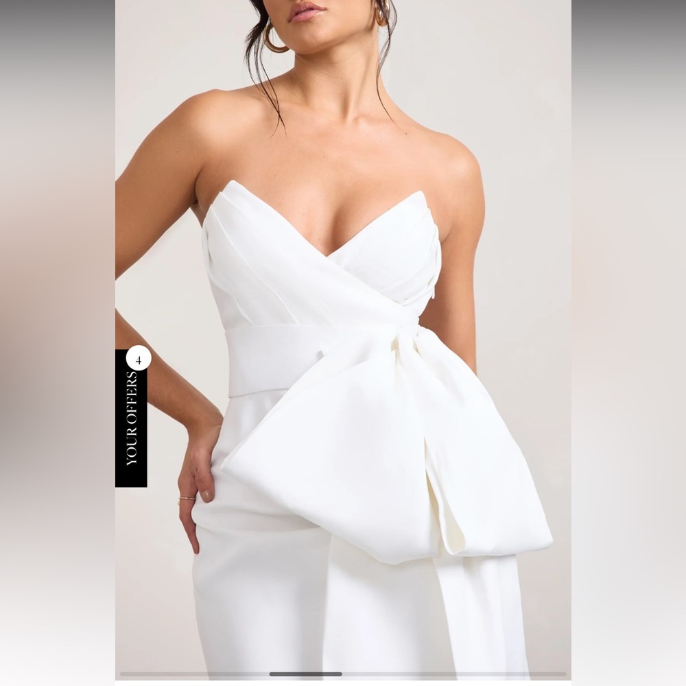Club L London White Bandeau Mini Dress With Oversized Bow - Picture 2 of 4